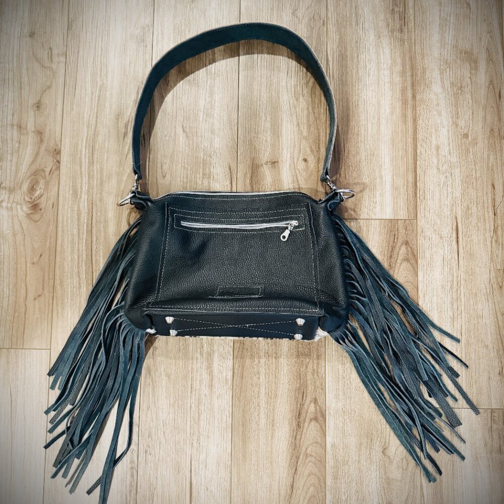 DCD “Annie” Shoulder Bag | Chocolate/White Hide + Lead Dallas Tool | Fringe - Picture 5 of 7